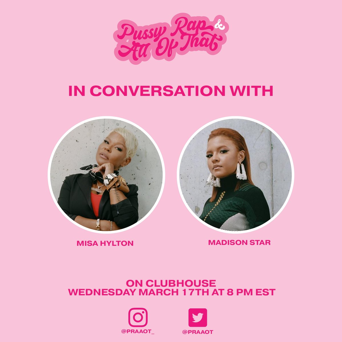 okayplayer's tweet photo. Check in to Clubhouse today at 8PM EST for conversation featuring our very own, Okayplayer staff writer @Robyn_Mowatt, @MisaHylton, @_madistar & more.
Join as they discuss iconic career highlights, rap music, fashion & more. #PRAAOT #WomensHistoryMonth https://t.co/7916ma3rMk