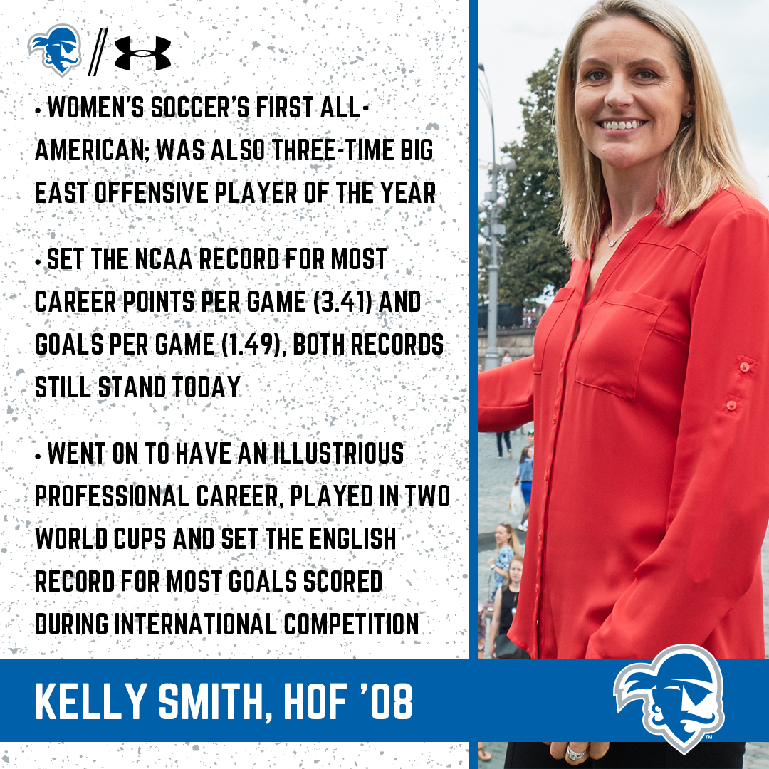 SHUAthletics's tweet photo. There are not enough characters to discuss the amazing career that @kelly_smith10 had for @SHUWSOC &amp; for her native England. She’s simply the 🐐!

#WomensHistoryMonth #HALLin https://t.co/pLYHdrWmei