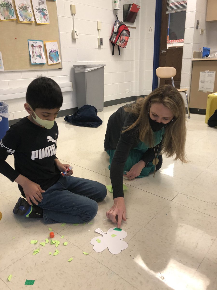 Exploring different textures to decorate our shamrocks with today in Speech/OT group!