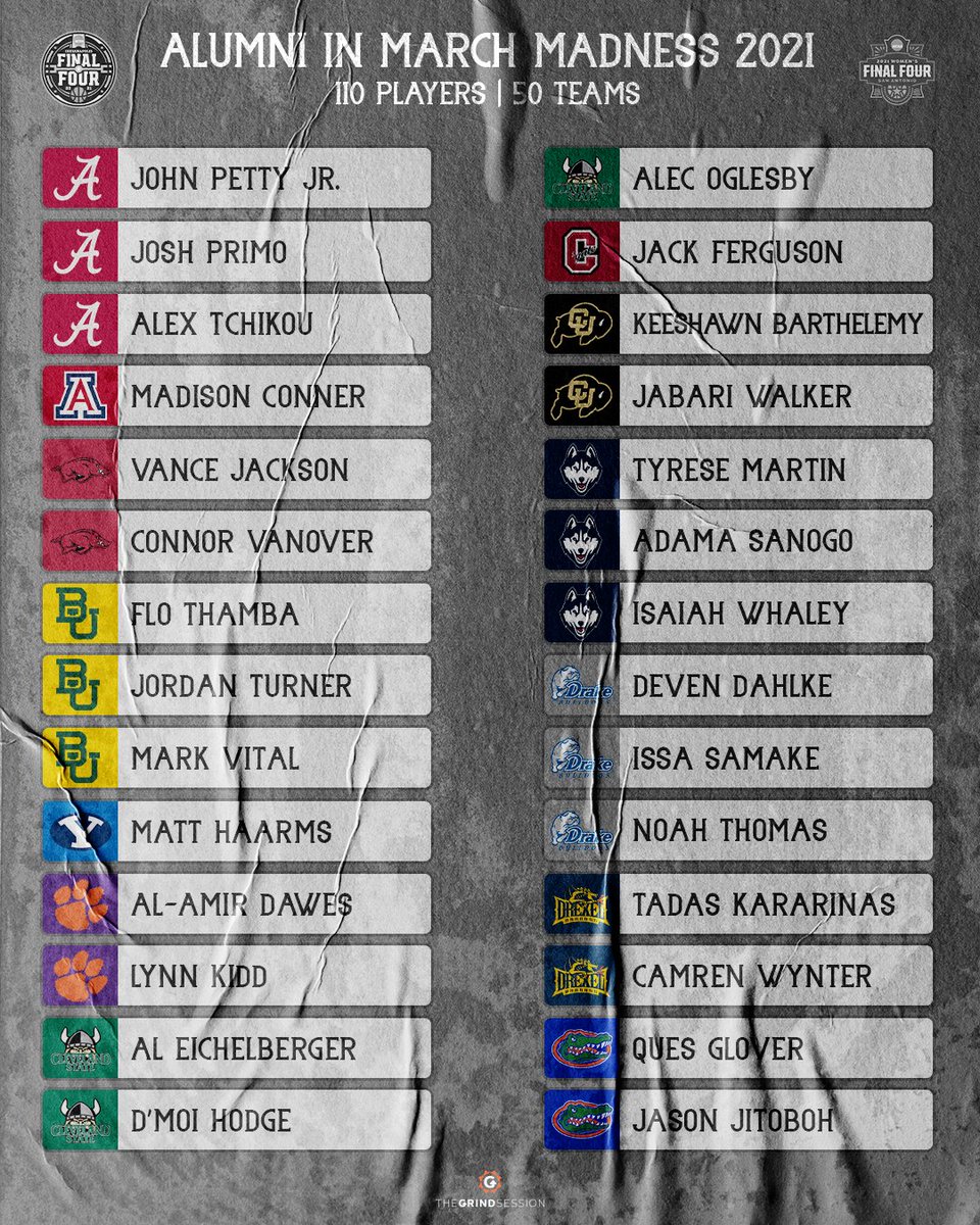 thegrindsession's tweet photo. Good luck to our 110 alumni who will be competing in the NCAA Tournament this year! https://t.co/SD3vrmEL4Q