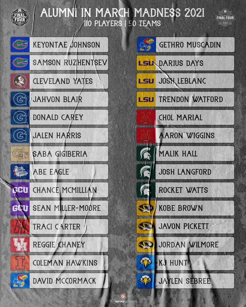 thegrindsession's tweet photo. Good luck to our 110 alumni who will be competing in the NCAA Tournament this year! https://t.co/SD3vrmEL4Q