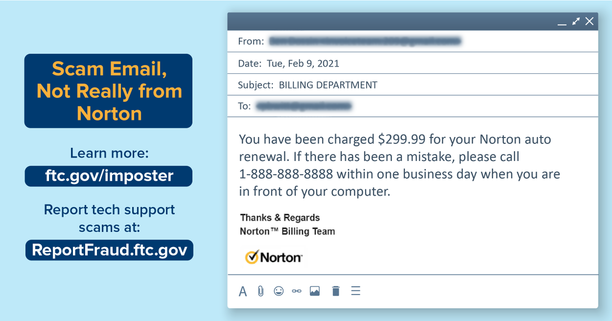 PALawHelpNews's tweet photo. Spotting scammy emails. Beware of emails from Norton. #FTCBlog https://t.co/3K7qsCV85z https://t.co/uNh5ZiOLRh