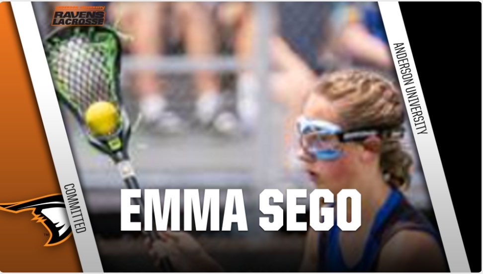 AURavensWLax's tweet photo. Emma Sego commits to Anderson University and will play for the Ravens next year!  We are super excited! https://t.co/bP2yfJHog0