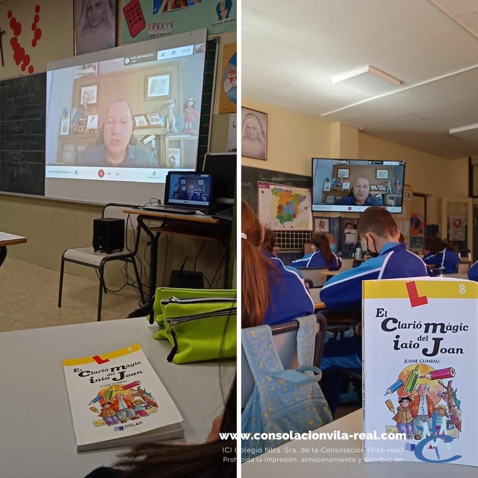consolacionv's tweet photo. Encontre virtual amb Juane Gumbau, autor del llibre que hem llegit a classe #ElClarióMàgicDelIaioJoan. 💻✒️📖

Moltes gràcies per la teua disponibilitat.

#Muévete #ConsolaciónEduca https://t.co/Di7uQNtYZQ