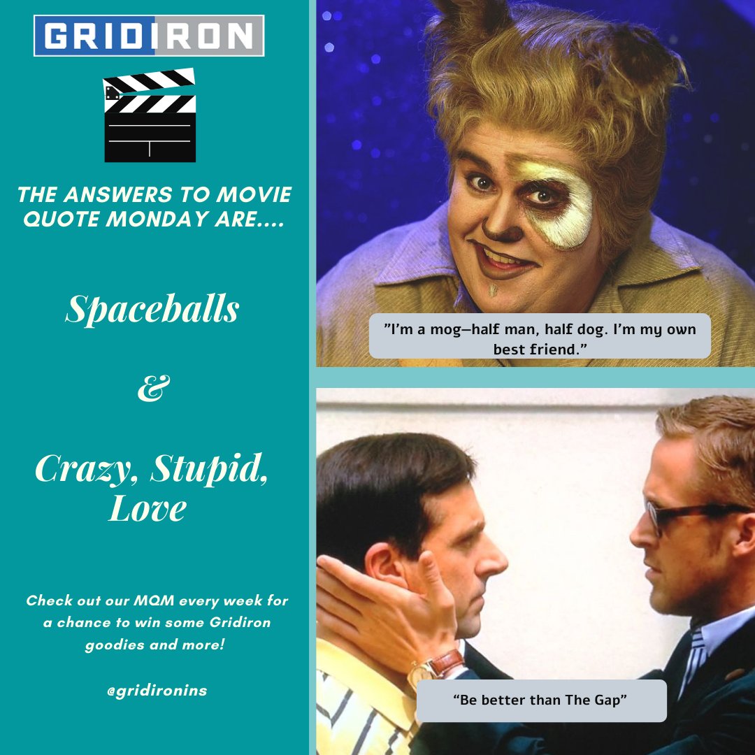 Gridironins's tweet photo. Happy Hump Day! The answers to this week's MQM are....Spaceballs and Crazy, Stupid Love! Check out our posts every Monday for a chance to win some Gridiron goodies and more! #gridironins #MQM https://t.co/nKjGEG2AUj
