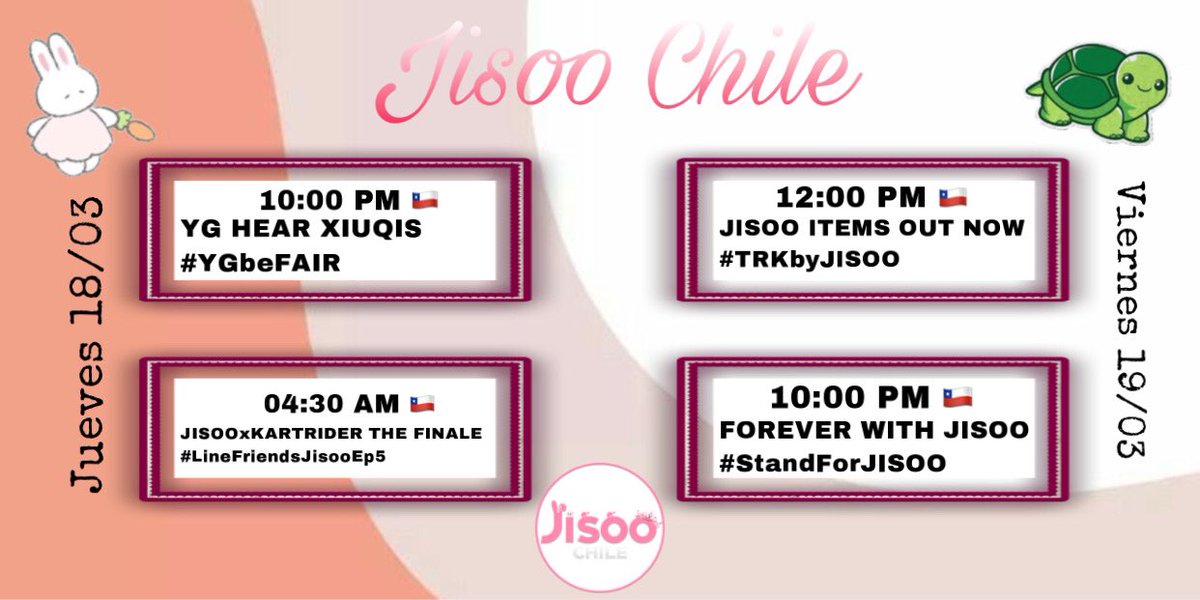 JisoobpChile's tweet photo. 📢 [Anuncio] 📢

Con la finalidad de apoyar y proteger a Jisoo se han creado dos tagline y hashtags para los días jueves y viernes, en conjunto con la unión global.

Por favor estén atentos y no utilicen los tagline y hashtags antes de la hora establecida. 

Staff Jisoo Chile. https://t.co/64kIHUy0Pk