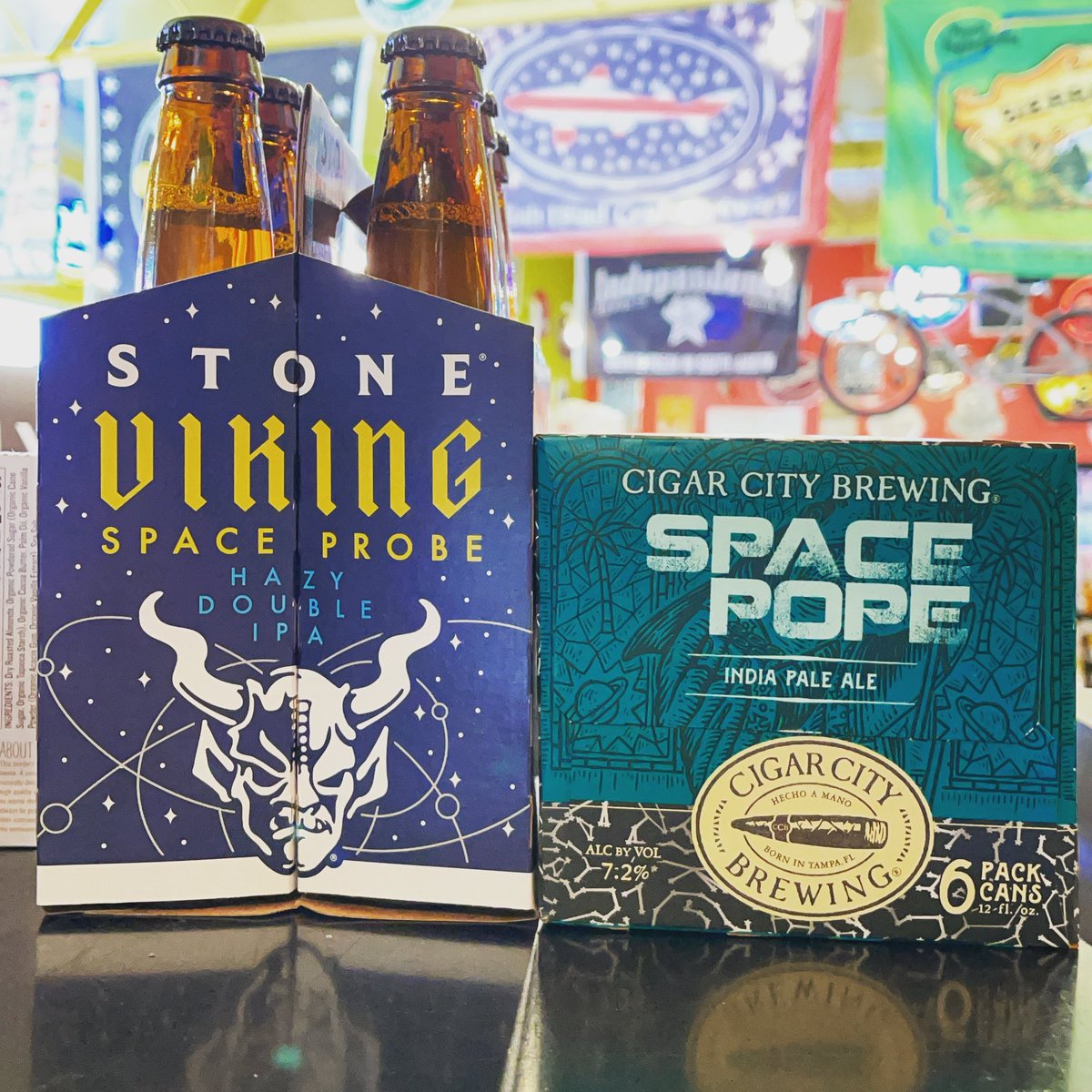 New arrivals.. <a href="/StoneBrewing/">Stone Brewing</a> viking space probe hazy double ipa, <a href="/CigarCityBeer/">Cigar City Brewing</a> space pope ipa!!