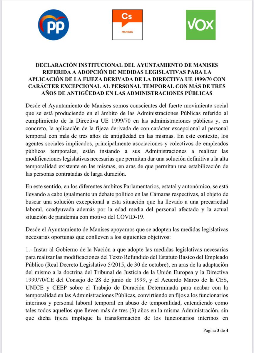 InterinosVlc's tweet photo. Interin@s por la #FijezaYA del @AytoManises espera que @ApmCompromis @PodemosManises @PspvPsoeManises se unan a la Declaración Institucional en defensa de l@s trabajador@s temporales de @AytoManises, tal y como van a hacer @CsManises, PP y VOX.
@PilarMolinaAlrc
#InspeccionYA https://t.co/PQv4xWdruY