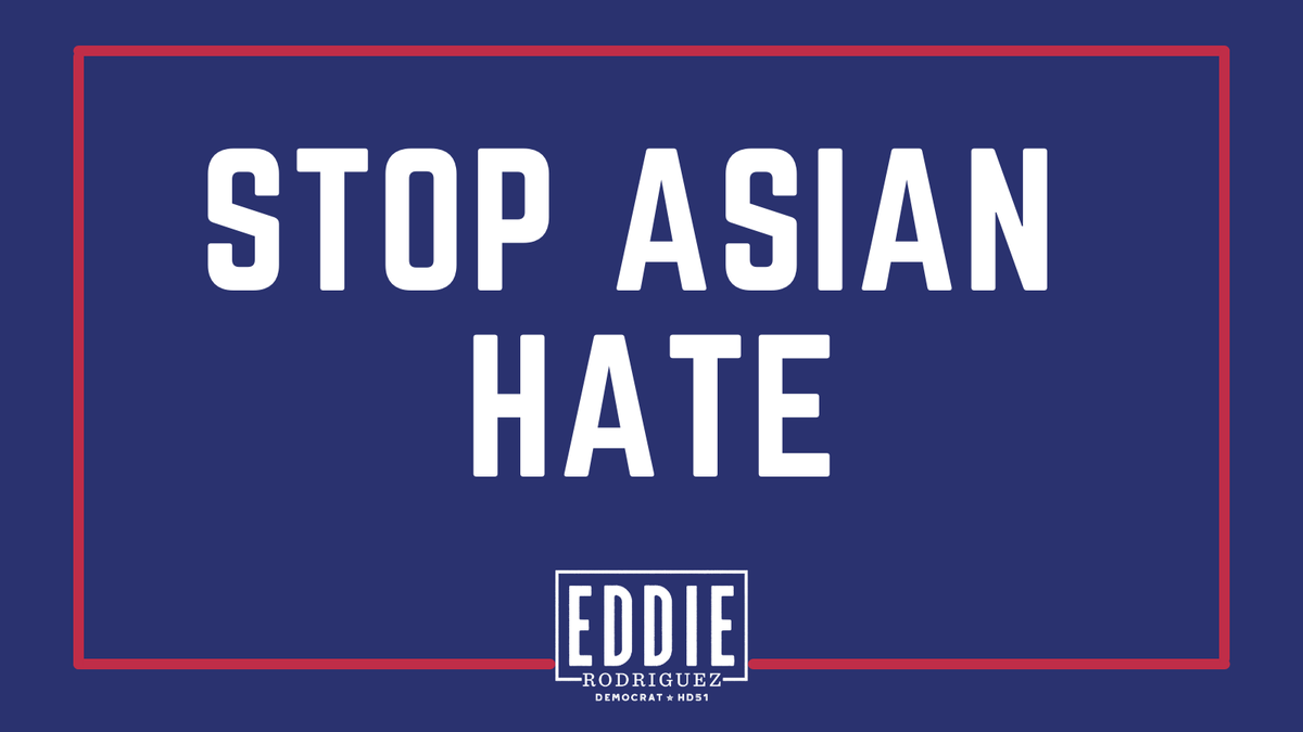 EddieforTexas's tweet photo. Last night a white supremacist shot &amp; killed 8 people in a hate crime targeting asian-owned spas.

Today I mourn in solidarity with the families &amp; the AAPI community, &amp; condemn the racist violence.

Unchecked xenophobia has deadly consequences. We must act to #StopAsianHate now. https://t.co/ApBNOKFwMo