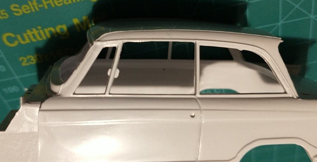 In the huge pile of "cheap models I'm not very invested in so I'm not too worried if I mess them up" is an Airfix Triumph Herald, apparently from the same era as the Beetle i.e. mid-'70s, but my goodness, the mould's in much worse shape. Lookit! Sprue stubs! Flash (aah-aah etc)!