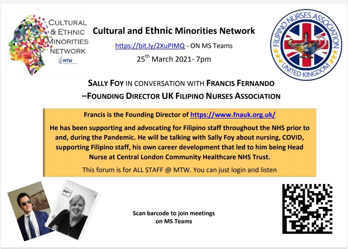 Cultural And Ethnic Minorities Network MTW (@cemn_mtw) on Twitter photo So excited to have these nursing greats in conversation
<a href="/foy_sally/">Sally Foy</a> <a href="/fernandof1974/">Francis Fernando, RN, BSN MSc Adv HCP (Open) NMP</a>
Join us link is here - bit.ly/2XuPIMQ
Why would you not be there?
<a href="/CNOBME_SAG/">CNO CMidO_StrategyGrp</a> <a href="/RuthOshikanlu/">Dr Ruth Oshikanlu MBE RN RM RHV QN FRCN FAAN FRSPH</a> <a href="/Ethel_Changa/">💙Ethel Changa💙</a> @ClaireONHS <a href="/Craig14Gem/">Gemma Craig</a> <a href="/CherylLeeAssoc/">Cheryl Lee</a> @MaureenChoong <a href="/jwresus/">John Weeks</a> @Jem8239 So excited to have these nursing greats in conversation
<a href="/foy_sally/">Sally Foy</a> <a href="/fernandof1974/">Francis Fernando, RN, BSN MSc Adv HCP (Open) NMP</a>
Join us link is here - bit.ly/2XuPIMQ
Why would you not be there?
<a href="/CNOBME_SAG/">CNO CMidO_StrategyGrp</a> <a href="/RuthOshikanlu/">Dr Ruth Oshikanlu MBE RN RM RHV QN FRCN FAAN FRSPH</a> <a href="/Ethel_Changa/">💙Ethel Changa💙</a> @ClaireONHS <a href="/Craig14Gem/">Gemma Craig</a> <a href="/CherylLeeAssoc/">Cheryl Lee</a> @MaureenChoong <a href="/jwresus/">John Weeks</a> @Jem8239