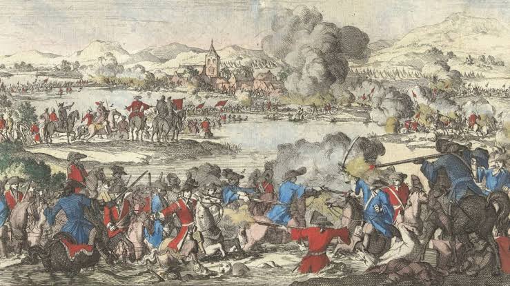 We will return to the men of the Irish Brigade in a bit. Meanwhile the Jacobite cause in Ireland was floundering. The Jacobite army under James II& #39;s nominal command was defeated by a larger Williamite force, commanded by William III, at the 1690 Battle of the Boyne.