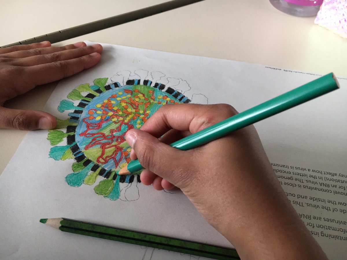 Mearns_Primary's tweet image. P5.18 have been learning about the science behind viruses and vaccines with these fantastic resources from @DrLizzieBurns and @RCPath We’ve been colouring Coronavirus whilst rewatching “Let’s Go Live” with @maddiemoate &amp;amp; @gregfoot Tomorrow: origami viruses and syringes! #mpsstem