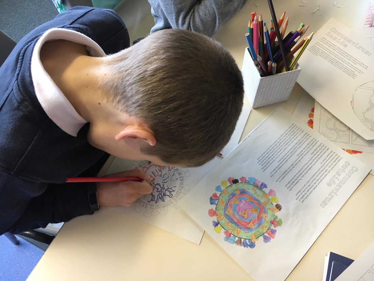 Mearns_Primary's tweet image. P5.18 have been learning about the science behind viruses and vaccines with these fantastic resources from @DrLizzieBurns and @RCPath We’ve been colouring Coronavirus whilst rewatching “Let’s Go Live” with @maddiemoate &amp;amp; @gregfoot Tomorrow: origami viruses and syringes! #mpsstem