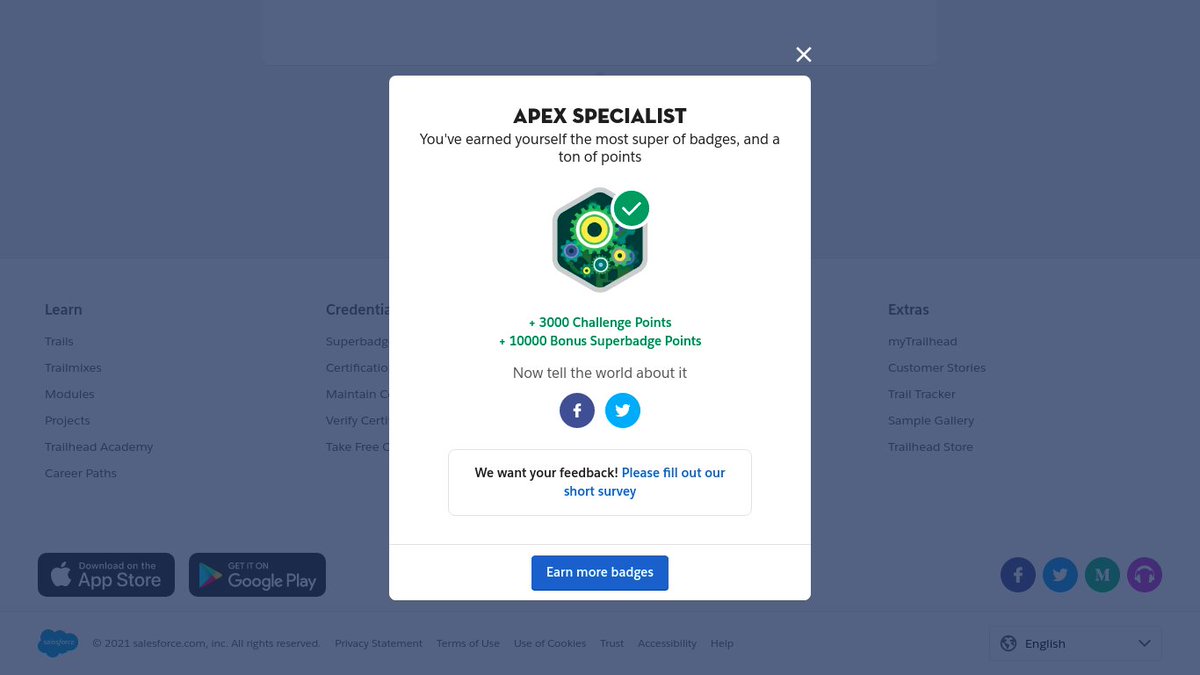 Chaitanya_SFDC's tweet image. Just earned Apex Specialist Superbadge, which completes my developer super set💯
Bit difficult but worth it✌🏻✌🏻
#Trailhead
#SalesforceOhana
#SalesforceApex