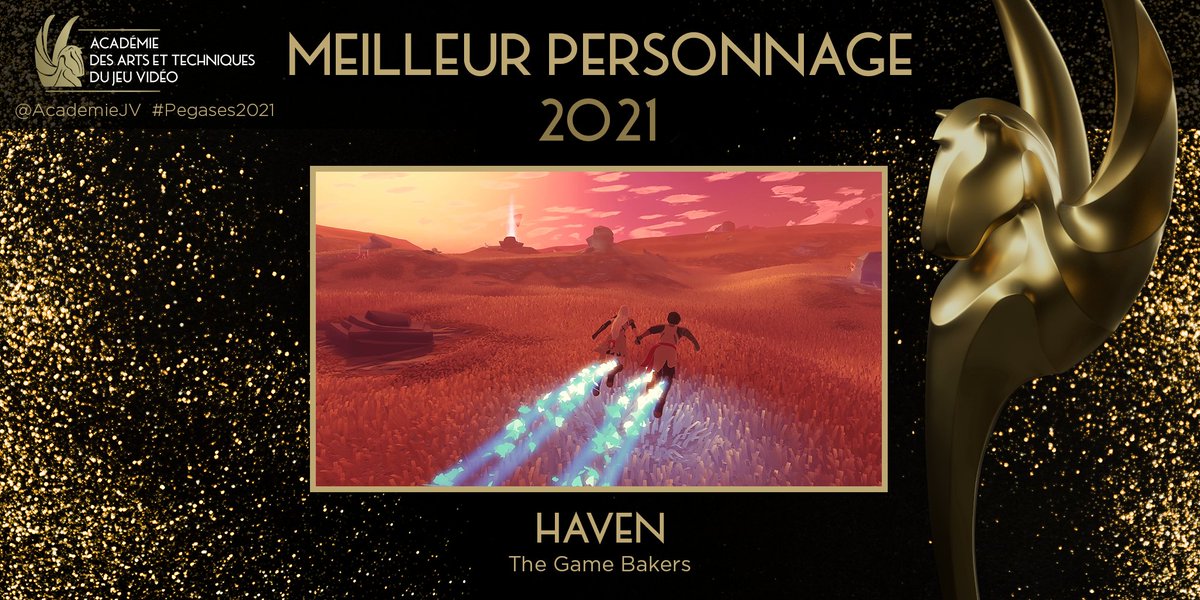 AcademieJV's tweet photo. Le Pégase du Meilleur Personnage 2021 est décerné à... Haven de @TheGameBakers ! 👩‍❤️‍👨✨🎉 #Pegases2021 https://t.co/0JltS5gf9A