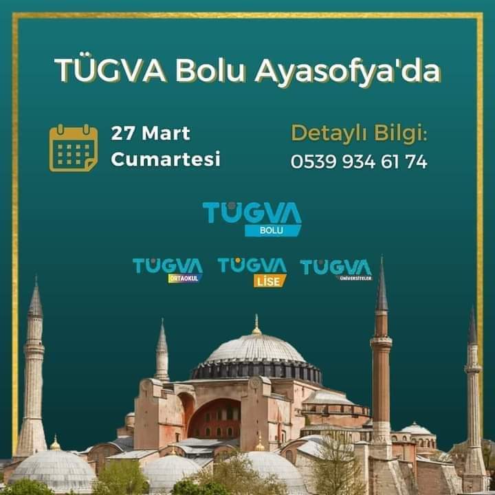Arif_itk's tweet photo. "Ayasofya....    
Rüzgar essin kubbende hürriyetin...
Ta ezelden sen bizimsin,
biz de senin..."

TÜGVA Bolu olarak sabah namazında
Fethin sembolü, Sultan Fatih'in emaneti, Kudüs'ün habercisi; Ayasofya-i Kebir Cami-i Şerifi'nde
buluşuyoruz.

🗓️ 27 MART CUMARTESİ https://t.co/Rru7OZfuk9