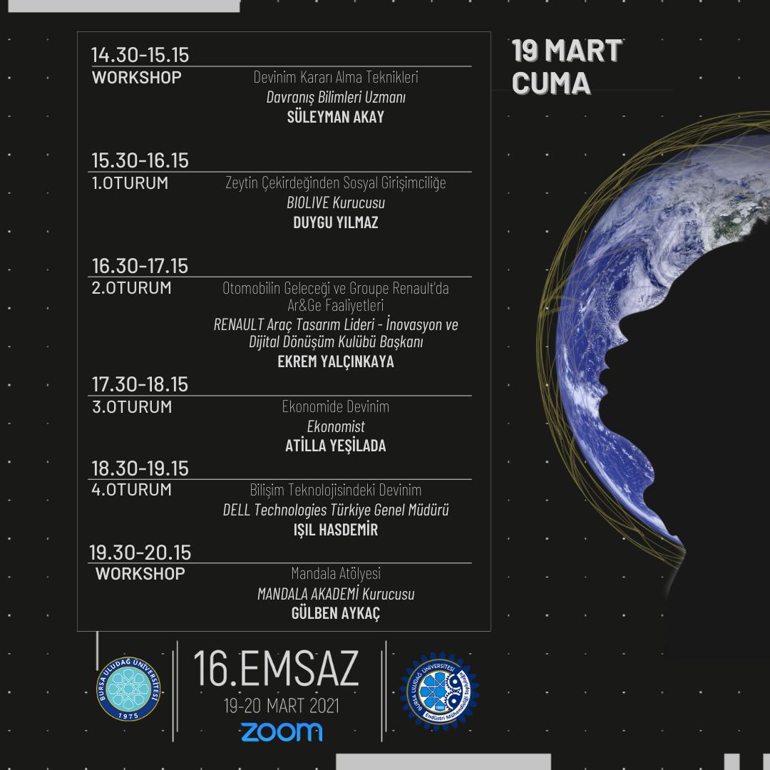 uludagemt's tweet photo. 19-20 Mart'ta kariyerinize, düşüncelerinize yön verecek 16. EMSAZ'ın oturum planıyla bilgisayar başında oturmaktan sıkıldığınız bu süreçte zamanın nasıl geçtiğini anlamayacaksınızzzz🌍 https://t.co/K3noXaG4v5