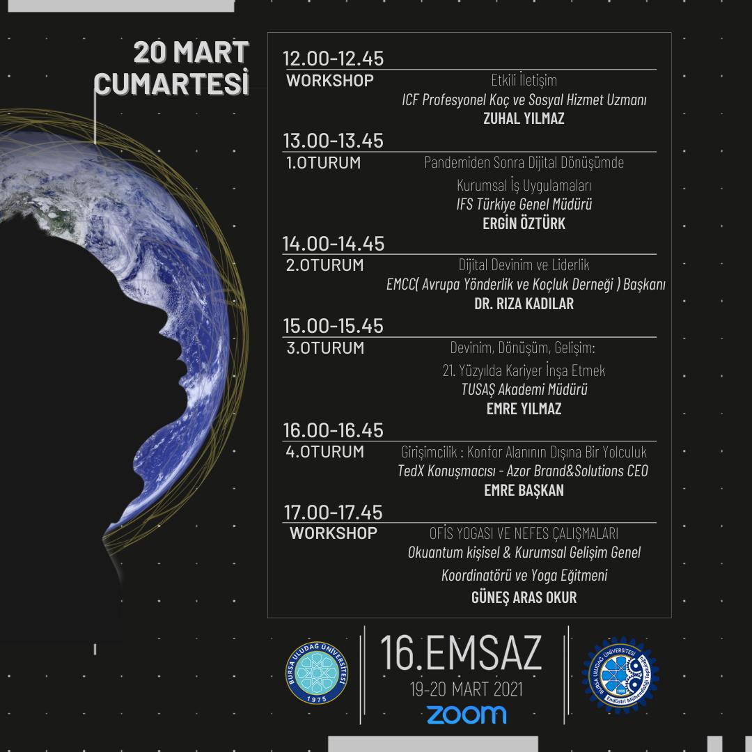 uludagemt's tweet photo. 19-20 Mart'ta kariyerinize, düşüncelerinize yön verecek 16. EMSAZ'ın oturum planıyla bilgisayar başında oturmaktan sıkıldığınız bu süreçte zamanın nasıl geçtiğini anlamayacaksınızzzz🌍 https://t.co/K3noXaG4v5