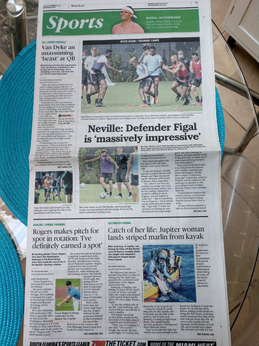 hookedonswaters's tweet image. My story on the huge striped marlin that Bri Andrassy caught from a kayak is on the front page of today’s ⁦@MiamiHerald⁩ sports section