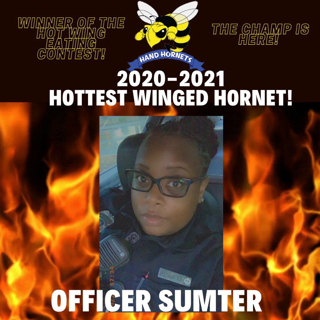 CounselingTrio's tweet photo. @HandMiddleSC Did you catch our W.O.W. Hot Wing Eating Contest!? It got HEATED!! Congrats to our Hottest Winged Hornet, Officer Sumter! https://t.co/RVdCFLMxV3