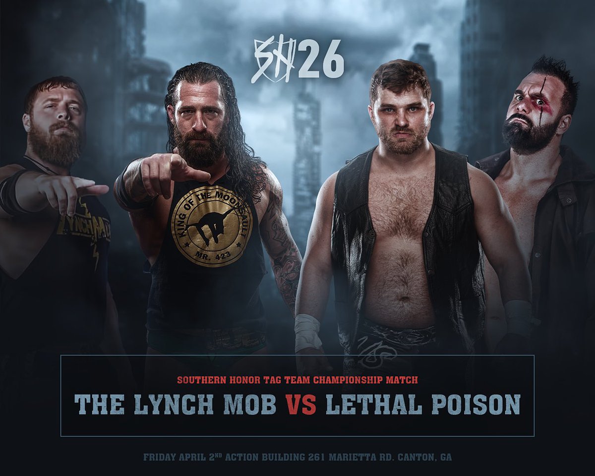 SHonorWrestling's tweet photo. After Lethal Poison shocked us all by capturing the SHW Tag Team Titles at #SHW25, the former champs, Matt &amp; Joey Lynch, will get their rematch on Friday, April 2nd, at #SHW26! Tix on sale at the door the night of the show starting at 5pm, doors open at 7pm, bell time at 8pm! https://t.co/yJm1atPA0K