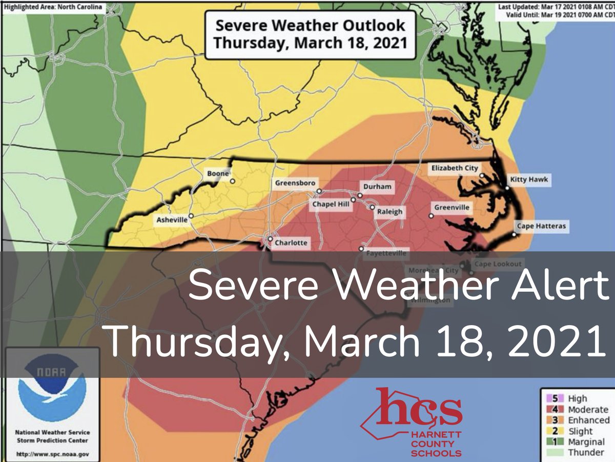 HarnettCoSchool's tweet photo. Due to the threat of severe weather, students and staff will have a remote learning day, March 18th. Students are to check their Seesaw or Google Classroom account for assignments. Teachers will provide live instruction when possible based on internet availability. #WeareHarnett https://t.co/ix9gron8ir