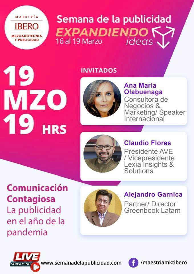 Agradecemos la invitación de Aline Moreno, coordinadora del posgrado en Mercadotecnia y Publicidad para co-crear esta mesa redonda como cierre de la Semana de la Publicidad 2021 de la maestria.
Acceso directo vía el website (lnkd.in/gX7N29U) o Facebook (maestriamktibero)