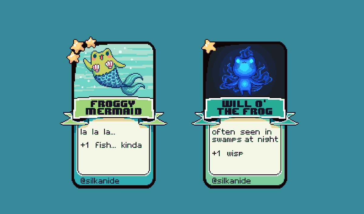 silkanide's tweet photo. mythological fwoggies for #frogpon play it here: https://t.co/dgnahID4St

#pixelart #ドット絵 https://t.co/prcKUoLEsm