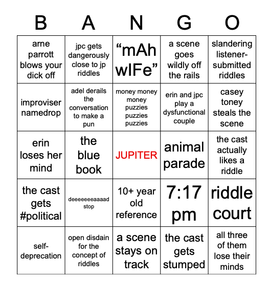 MistyNeon's tweet photo. for #WiddleWednesday i've created a @heyriddleriddle-themed bingo bango ha ta ta card based on the past 130+ episodes of this fantastic podcast https://t.co/Mdt6fucc4S
