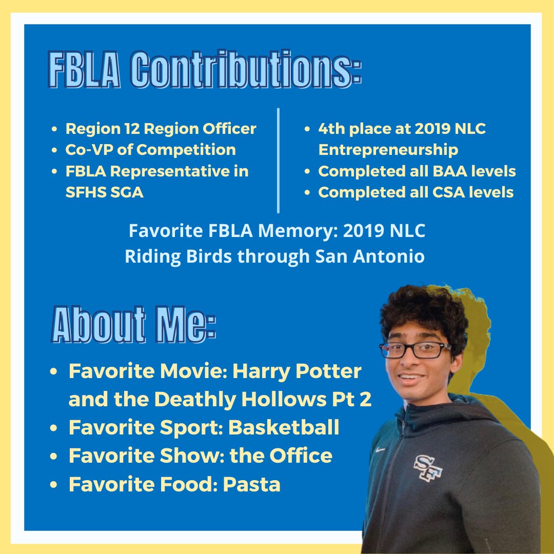 Hello GA FBLA! I’m so excited for the potential opportunity to meet all of you. It’s been a challenging year but I hope to reconnect with all of you soon! Check out my candidate page at georgiafbla.org/candidate for more information and I hope you chose to Shake It Up With Shek!