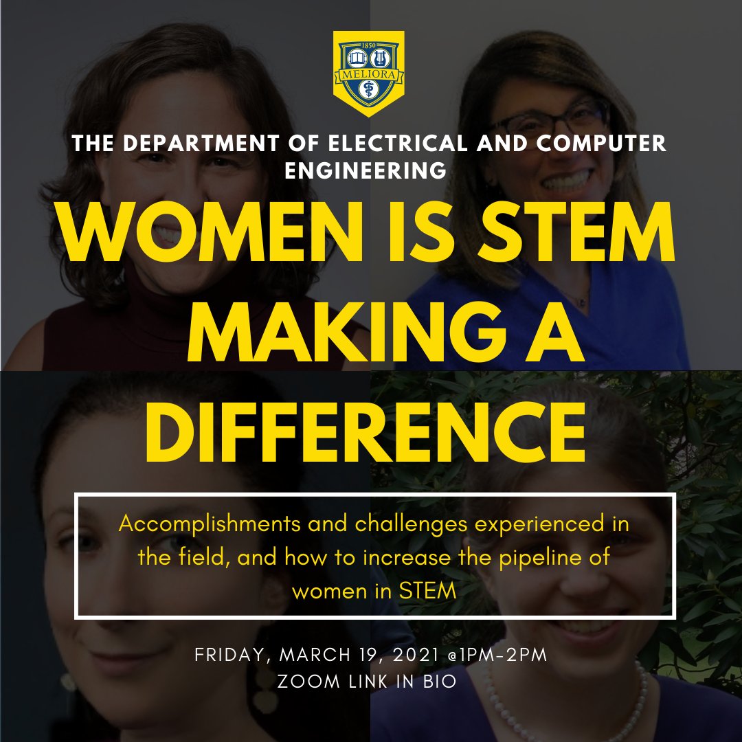 Women’s History Month Panel Discussion
"Women is STEM – Making a Difference”
Accomplishments and challenges experienced in the field, and how to increase the pipeline of women in STEM.

 Friday, March 19, 2021
1:00 PM – 2:00 PM (EST)

rochester.zoom.us/j/98833626038?…