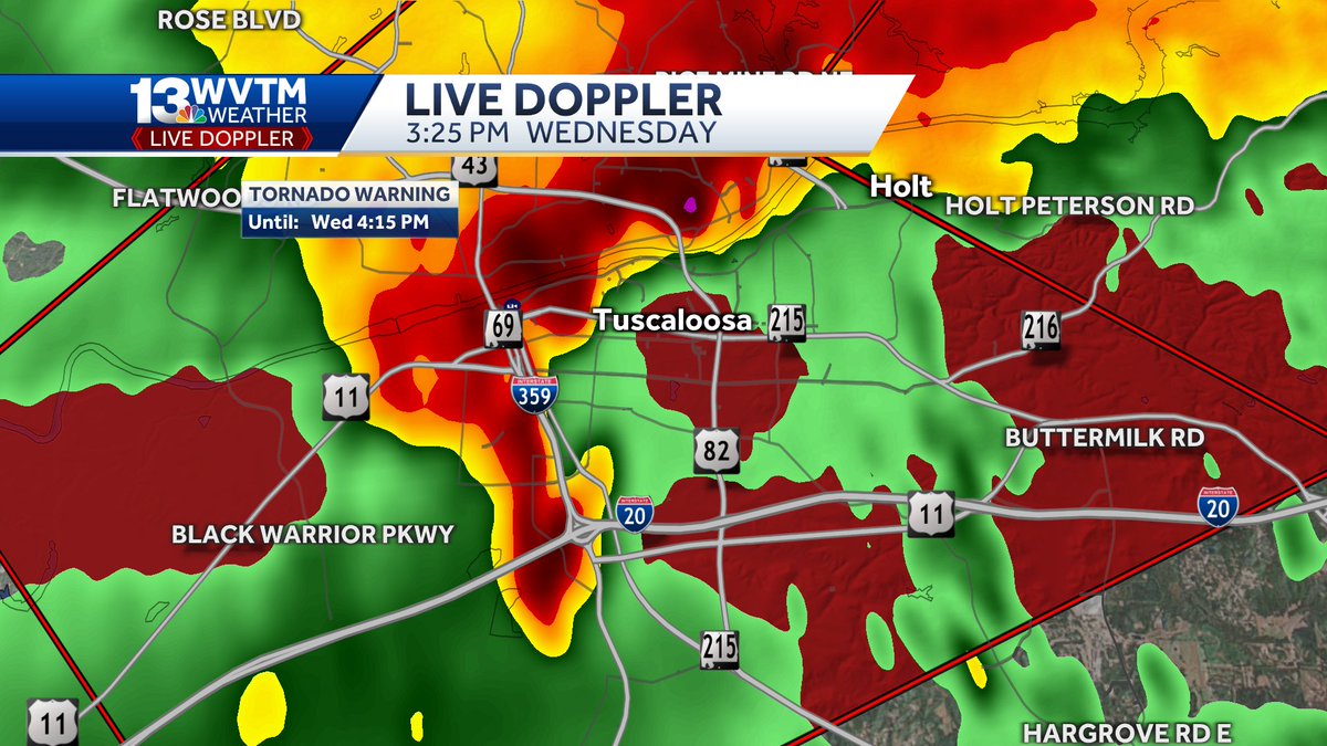 Reports of TORNADO ON THE GROUND.  #Tuscaloosa TAKE COVER NOW #alwx