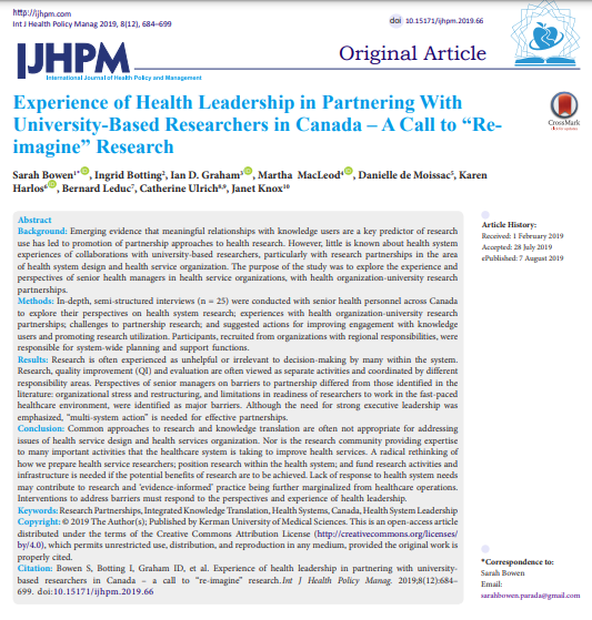 IJHPM's tweet photo. IJHPM Collection on "Re-imagining Health Research Partnership"

https://t.co/ceevufHRRc

Visit 11 short papers discussing Re-imagining Health Research Partnership!

#ResearchPartnerships #IntegratedKnowledgeTranslation #HealthSystems #Canada #HealthSystemLeadership #IJHPM https://t.co/2dwuvsVKZ9