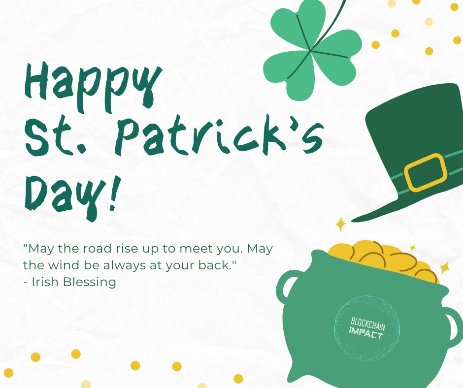BlockchainImpac's tweet photo. Happy St. Patrick’s Day!
"May the road rise up to meet you. May the wind be always at your back." - Irish Blessing
#StPatricksDay #StPaddyDay #NFTforfuture #NFTforgood #NFTArt #CryptoArt #NFTcommunity #iCashRewards #iCashTokenSwap #TheArtOfTeaSwap #CaoJunNFT #icash #TSA #CJAI https://t.co/FlNGowPqGL