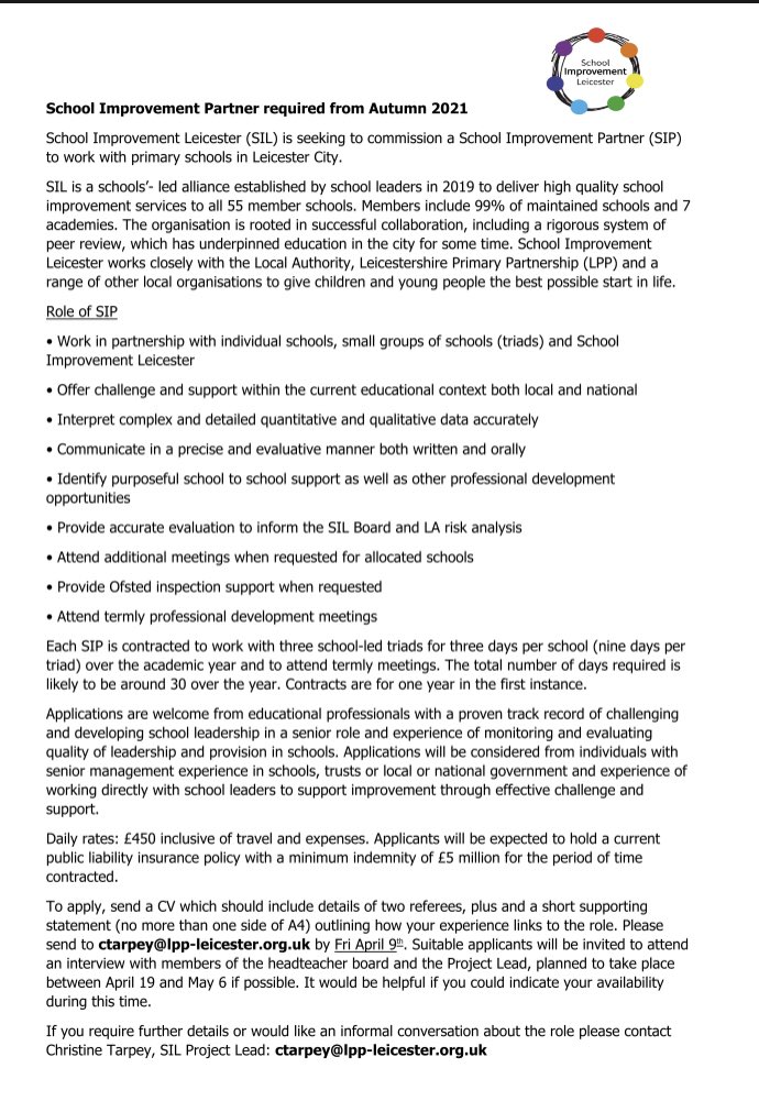 OdysseyTrust's tweet photo. School Improvement Partner opportunity👇🏻
Working with primary schools who are part of an innovative alliance of schools in Leicester 
Applications from people from diverse backgrounds warmly welcomed 
Please RT 
#diverseEd 
#diverseEd2020
#WomenEd https://t.co/fRN901hZVO