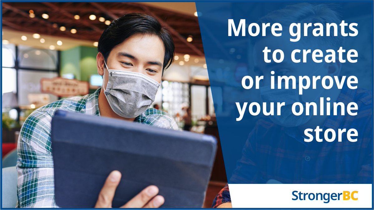 BCGovNews's tweet photo. New funding and expanded eligibility for the Launch Online grant will give thousands more small and medium-sized BC business owners up to $7500 to sell their goods and services online. Apply now: https://t.co/S8D7Y02edb #smallbusinessbc #StrongerBC https://t.co/NqLhyr69aL