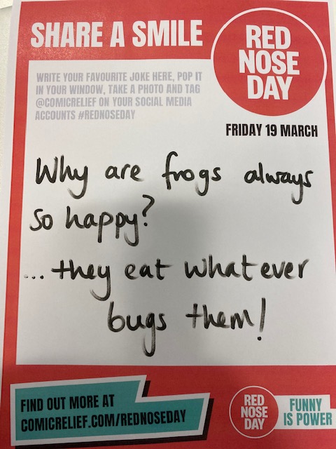 Today's RND 'Share a Smile' joke is below. We can thank Miss Peatey for this one... it's definitely my favourite so far. #CCYDyear8 #RedNoseDay