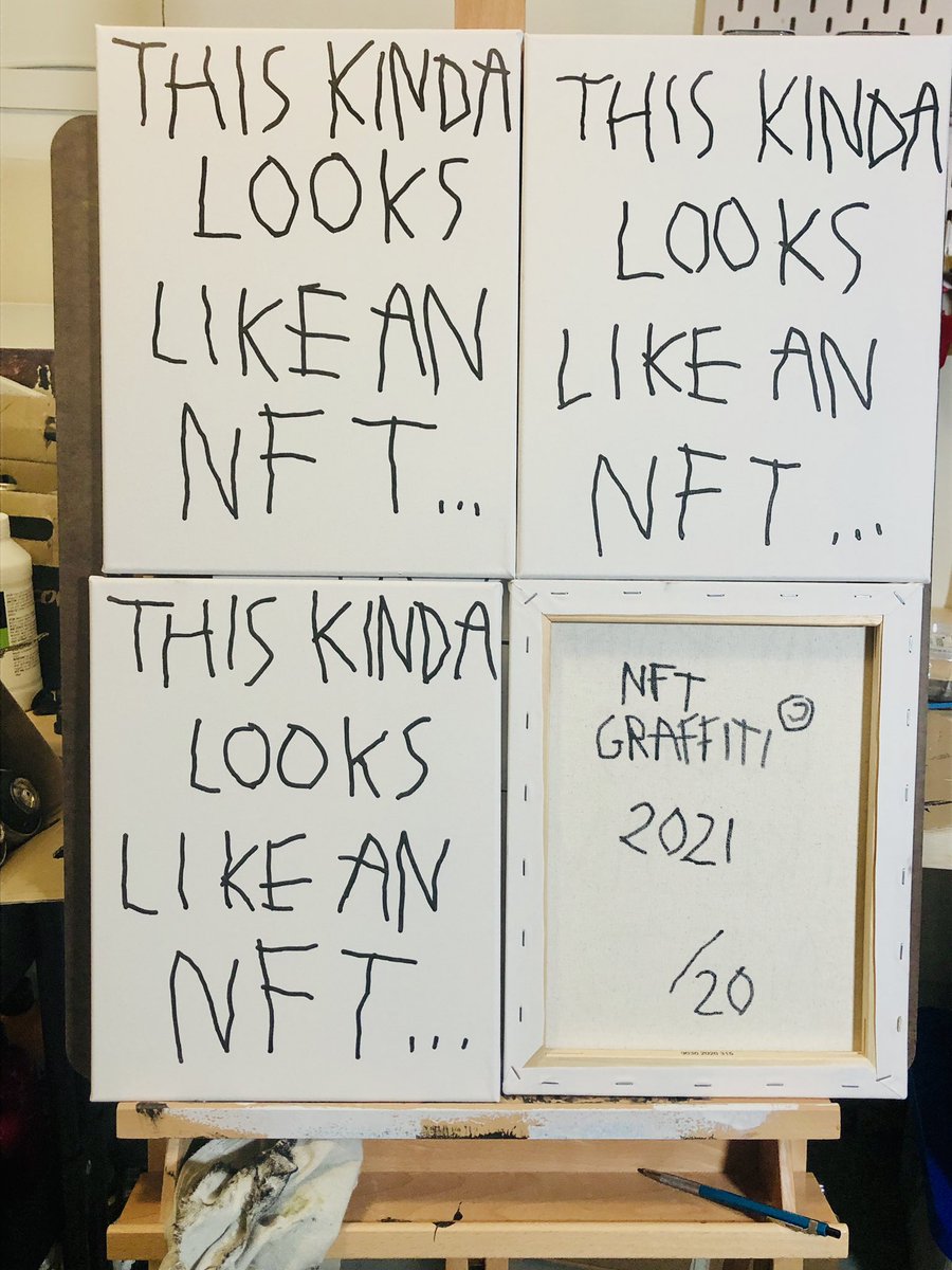 DROPPING TOMORROW!
The 1st NFT concept box, (ed. of 20 only) by <a href="/nftgraffiti/">nftgraffiti</a> will be exclusively dropping on #Rarible &amp; include:
- 1 exclusive NFT
- 1 original canvas painting (see me currently painting them in the studio here👇)
&amp; of course exclusive premium ltd ed. merch