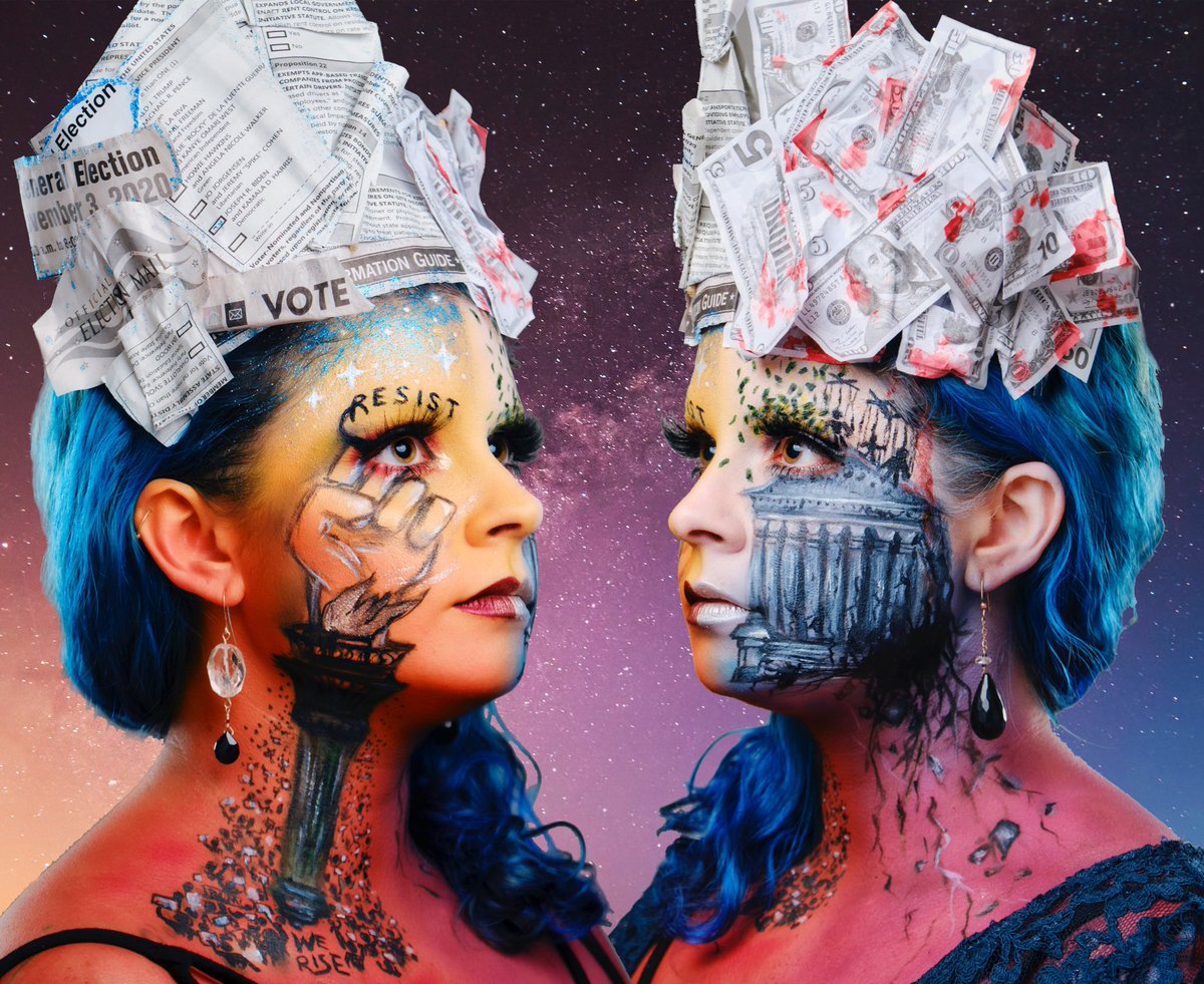 dynamic_canvas3's tweet photo. Never shared this one here. My nod to resistance, voting and rising up against corruption and greed. Makeup by me. Photo by Tyson Ritter. #riseup #Resistance #makeupart #thisismakeup https://t.co/NwlzueRPpQ