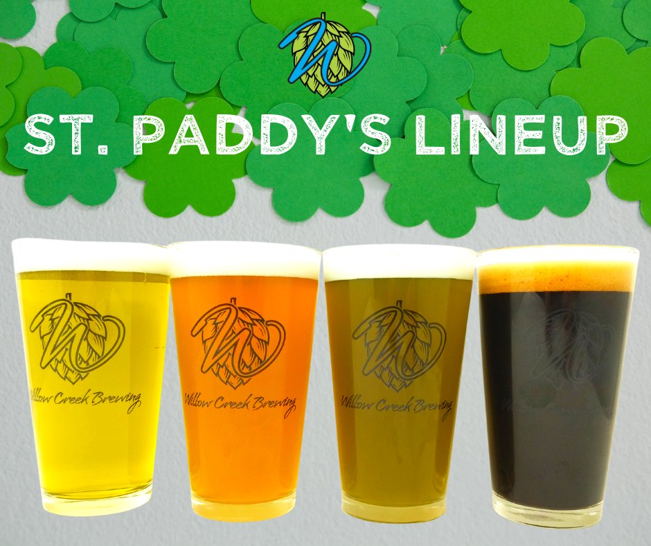 From L to R:
☘️ Brooks Fore Ever (Blonde Ale - dyed green)
☘️ Pog Mo Thoin (Peppermint Patty Ale)
☘️ Ugly Dog (NEIPA - dyed green)
☘️ David Earl (Black Irish Ale)

Pog Mo Thoin is *only* available tonight and Saturday, so get in while it lasts!