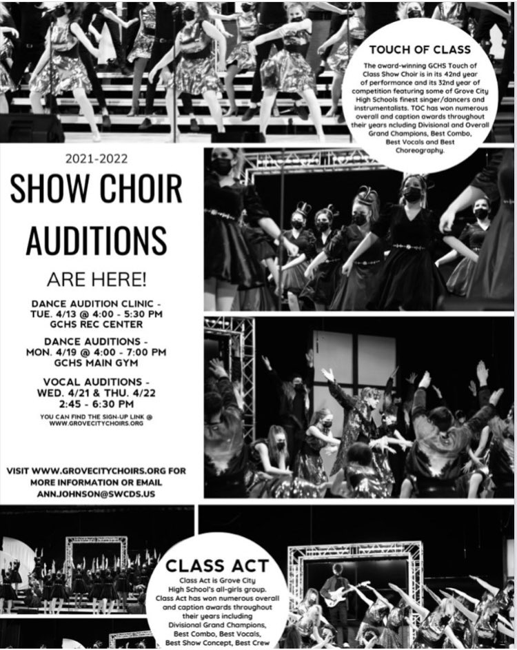 Auditions are right around the corner! Let’s do this! Bring a friend! 
#GCHSchoir
#CAalltheway
#TOCisredhot