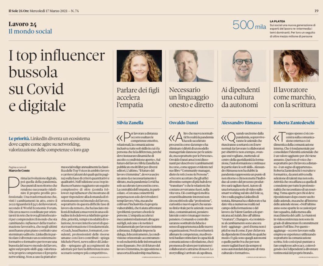 #topinfluencer con la bussola su #persone e #futuro via <a href="/sole24ore/">IlSole24ORE</a> <a href="/Nova24Tec/">Nova24</a> 

<a href="/SilviaZanella_/">Silvia Zanella</a> #OsvaldoDanzi <a href="/alerimassa/">Alessandro Rimassa</a> @Robyzante 

#socialmedia #lavoro #employerbranding #relazioni #comunita’ #comunicazioneinterna #Mindset #relazioni