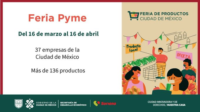 PacOteroTlalpan's tweet photo. Vecinas y vecinos la @SedecoCDMX
y @OrgSoriana presentan la "Feria de Productos CDMX con Soriana".
Esto estará vigente en las tiendas:
Pilares
Miyana
Miramontes
#CDMX #CiudadInnovadorayDeDerechos #FeriaPyme https://t.co/PQNFJd0tIP
