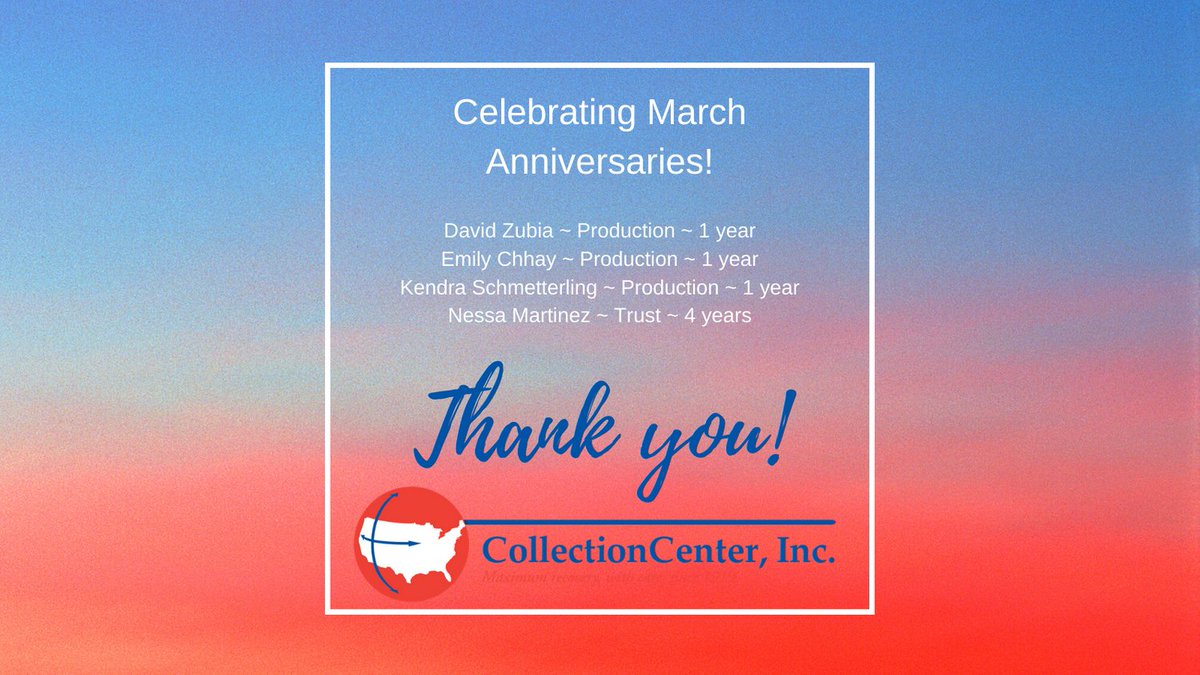 CollectionCtr's tweet photo. Thank you for all you do! 

#collectioncenterinc #cci #baddebtrecovery https://t.co/tSFJ7Zc11C