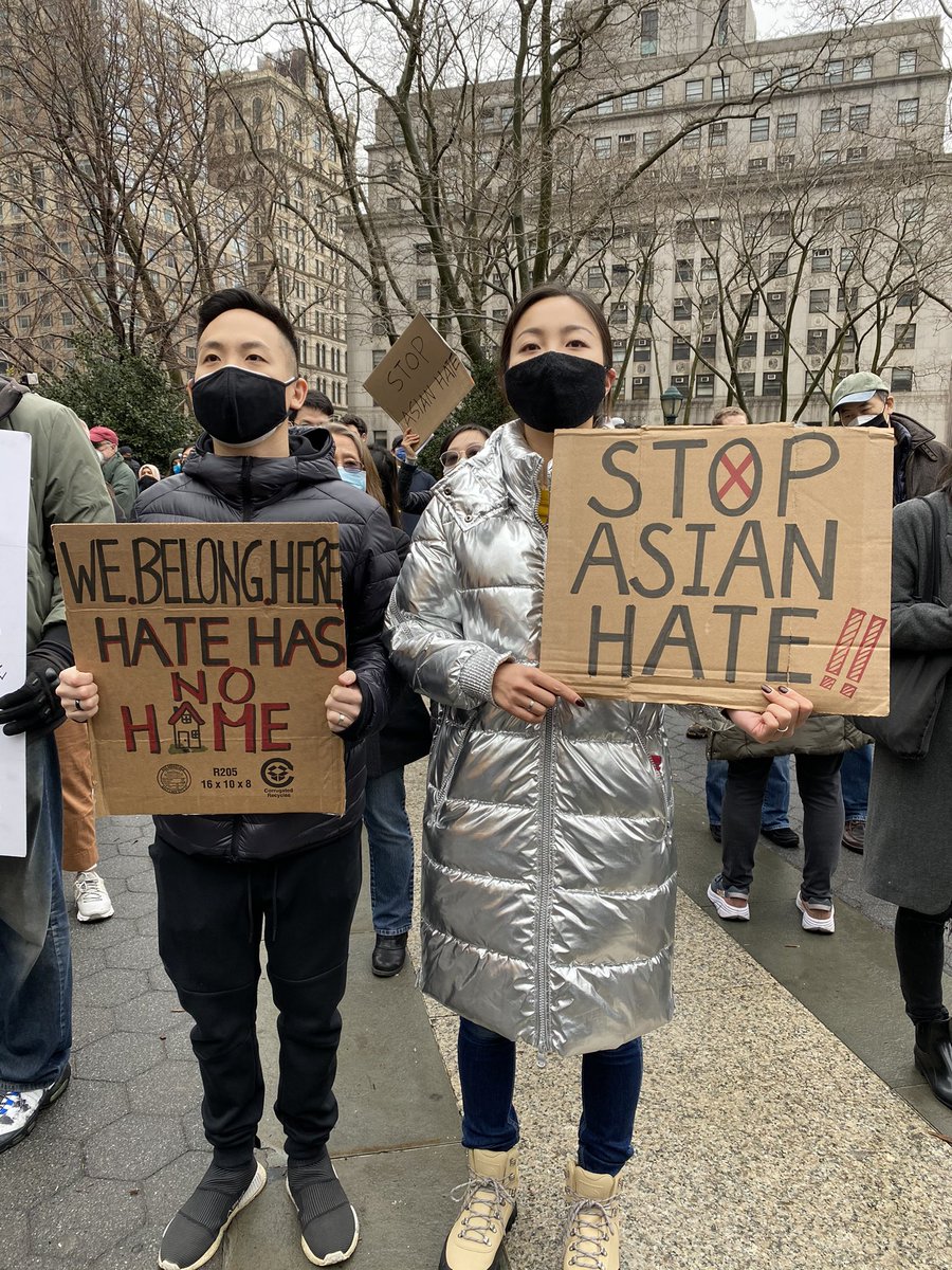 RefuseFascism's tweet photo. A few weeks ago in NYC we stood with others opposing hate crimes against Asian people. We opposed Trump’s use of derogatory terms like “China Virus” and “Kung flu” to whip up anti Asian sentiment. This is fascist speak which leads to fascist violence. 
#StopAAPIHate https://t.co/CsLlxLZkMK