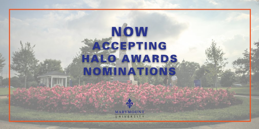 MarymountMath's tweet photo. Marymount community members - don't forget to submit your nominations for the inaugural HALO Awards!

Recognize a difference maker by nominating a distinguished alumni, faculty or community member by March 29 via this link: https://t.co/vDzgnawsfb

#marymountu https://t.co/BbkSqrDEU3