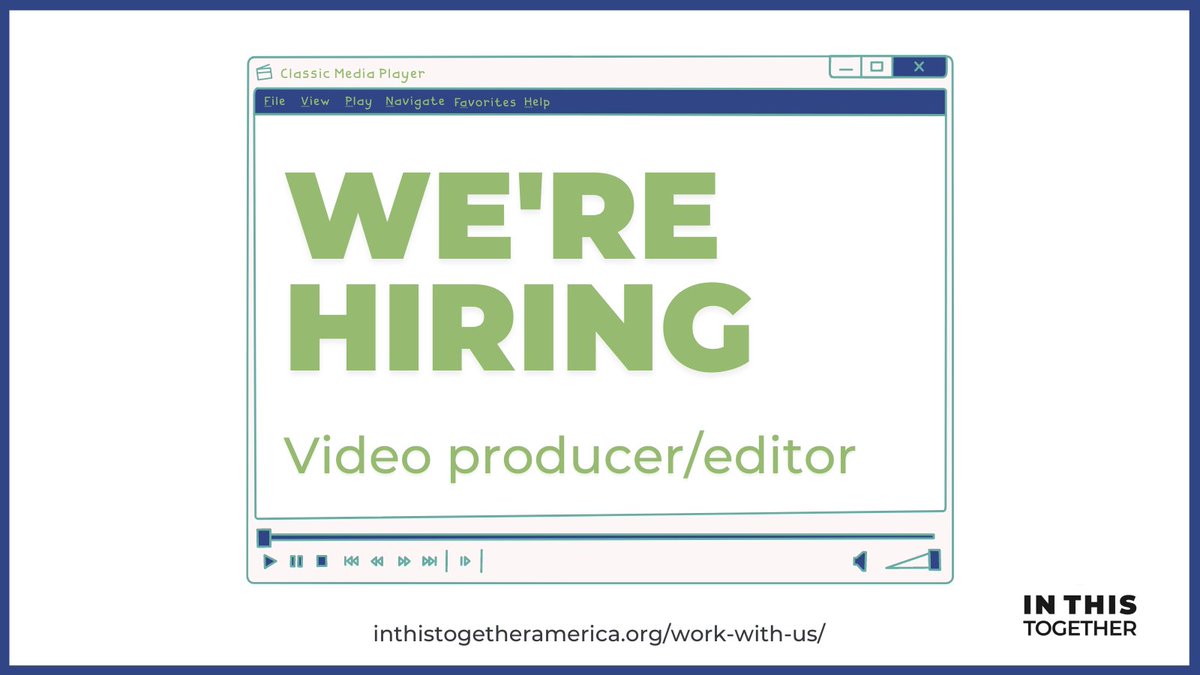 We're #hiring 🙌

We are looking for a talented video producer/editor who is passionate about #ClimateAction and making a change!

To find out more, head to inthistogetheramerica.org/work-with-us/