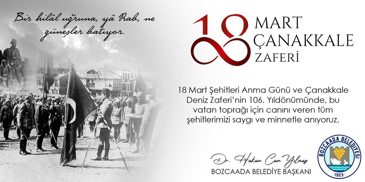 Bundan tam 106 yıl önce Çanakkale'de tüm emperyalist oyunları bozan,ulusun bağımsızlığa aşık karakteriyle Çanakkale'nin geçilmez olduğunu dünyaya gösteren ebedi önderimiz Gazi Mustafa Kemal ATATÜRK ve Şehitlerimizi minnetle yad ediyor, aziz hatıraları önünde saygıyla eğiliyorum.