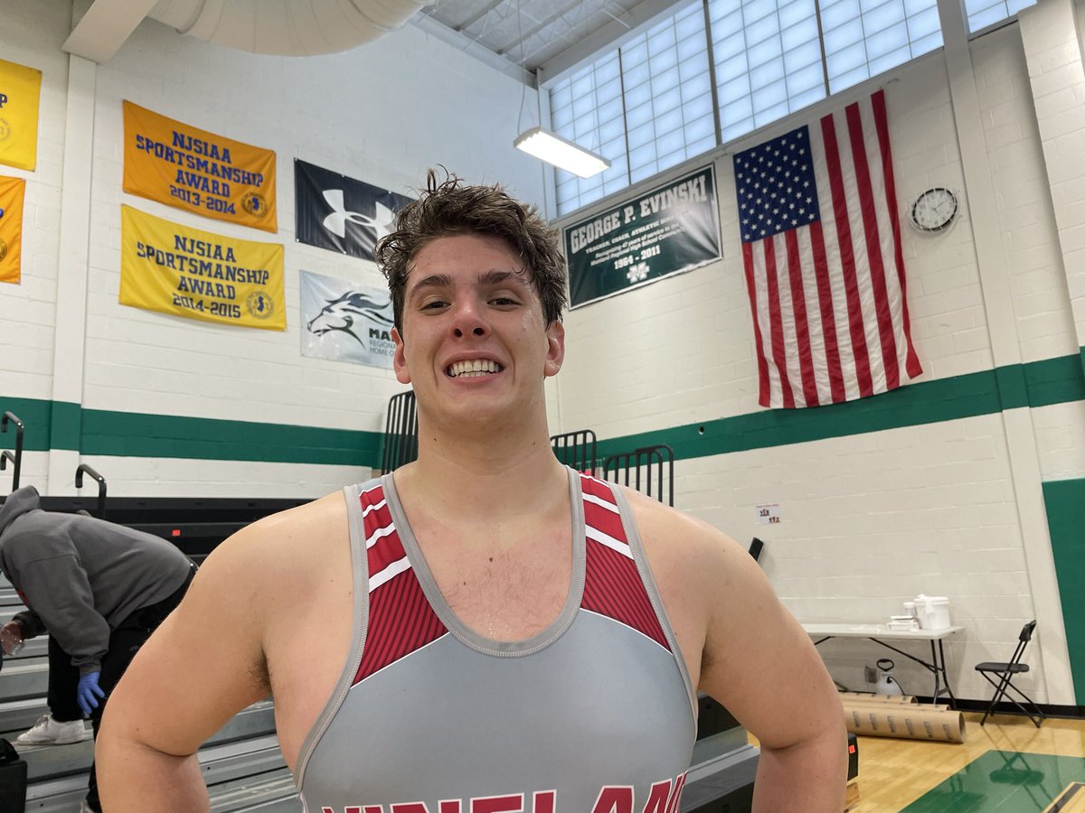 .<a href="/MainlandRegHS/">Mainland Regional HS</a> won 42-24
Lots of forfeits but coaches and wrestlers were just happy to compete. Big match at the heavyweight featured two region qualifiers in Sam Epstein, left, and Dave Dutra. Dutra won on a pin late in the bout. Epstein normally wrestles at 220. #HSLive